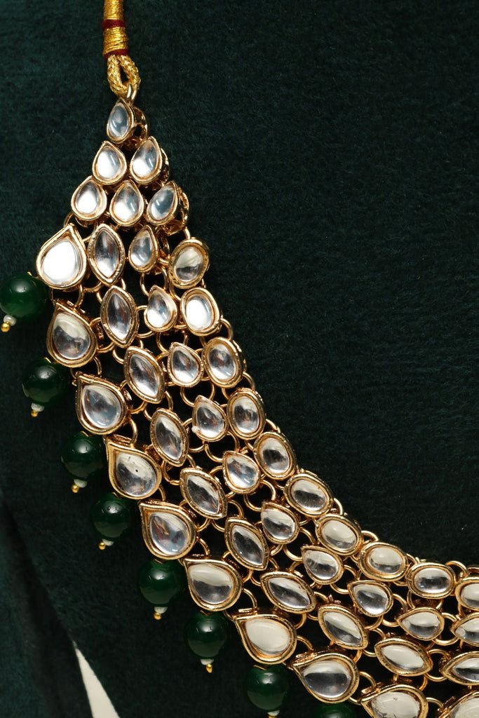 Green Kundan Gold Plated Choker Necklace Set - Zehnaz.ae