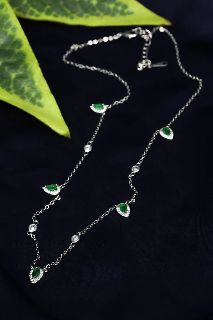 Green Pear & White CZ Drop Necklace – Silver Plated Jewelry - Zehnaz.ae