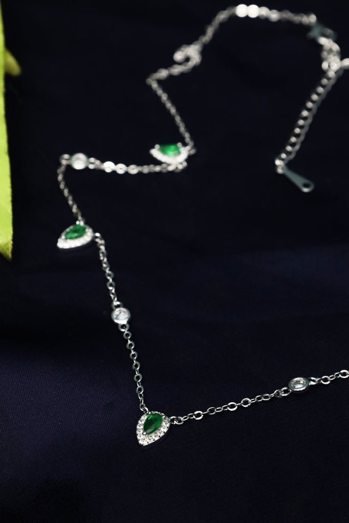 Green Pear & White CZ Drop Necklace – Silver Plated Jewelry - Zehnaz.ae