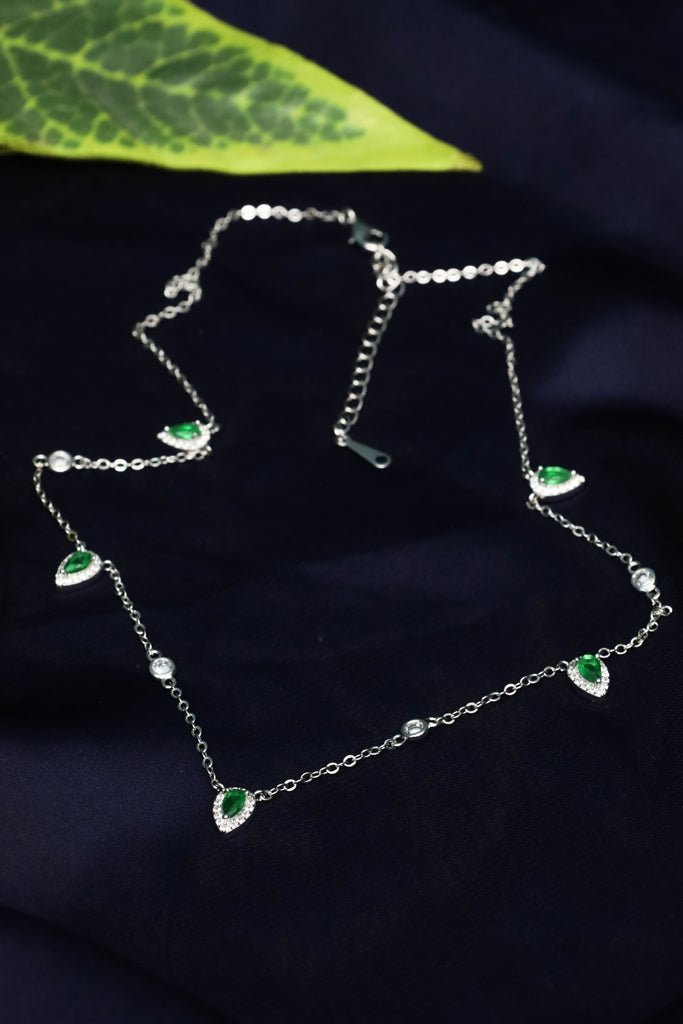 Green Pear & White CZ Drop Necklace – Silver Plated Jewelry - Zehnaz.ae