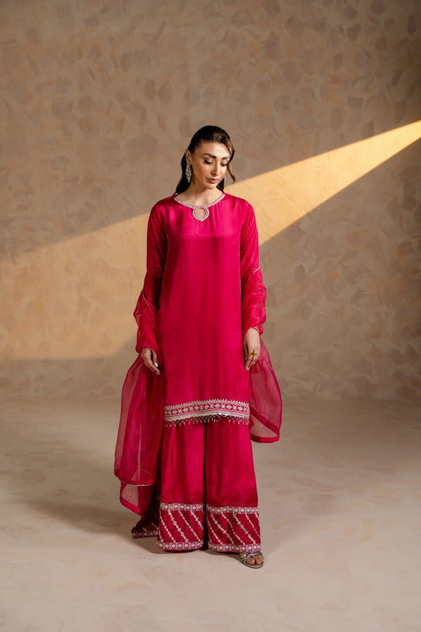 GULNAAR – Embroidered Russian Silk Sharara Set - Zehnaz.ae