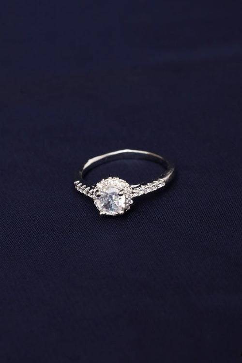 Halo Round-Cut Simulated Diamond Ring with Split Shank