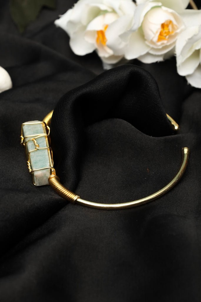 Handmade Gold - Plated Wire - Wrapped Amazonite Cuff Bracelet – Boho Statement Jewelry - Zehnaz.ae