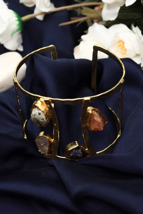 Handmade Gold-Tone Raw Gemstone Cuff Bracelet – Boho Statement Jewelry