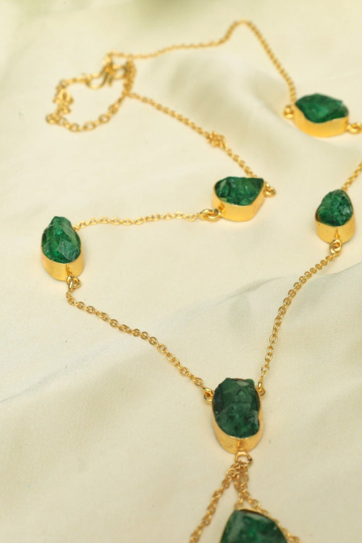 Handmade Green & Red Gemstone Necklace – Gold - Plated Bohemian Jewelry - Zehnaz.ae