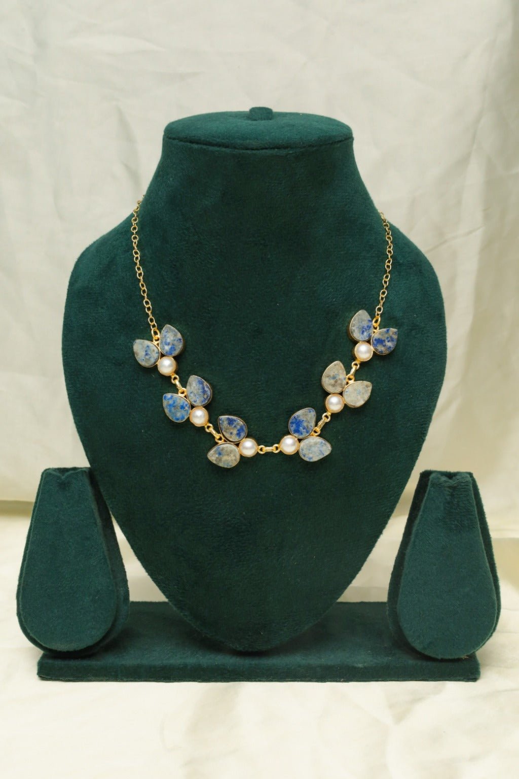 Lapis & Pearl Necklace – Handmade Gold - Plated Jewelry - Zehnaz.ae