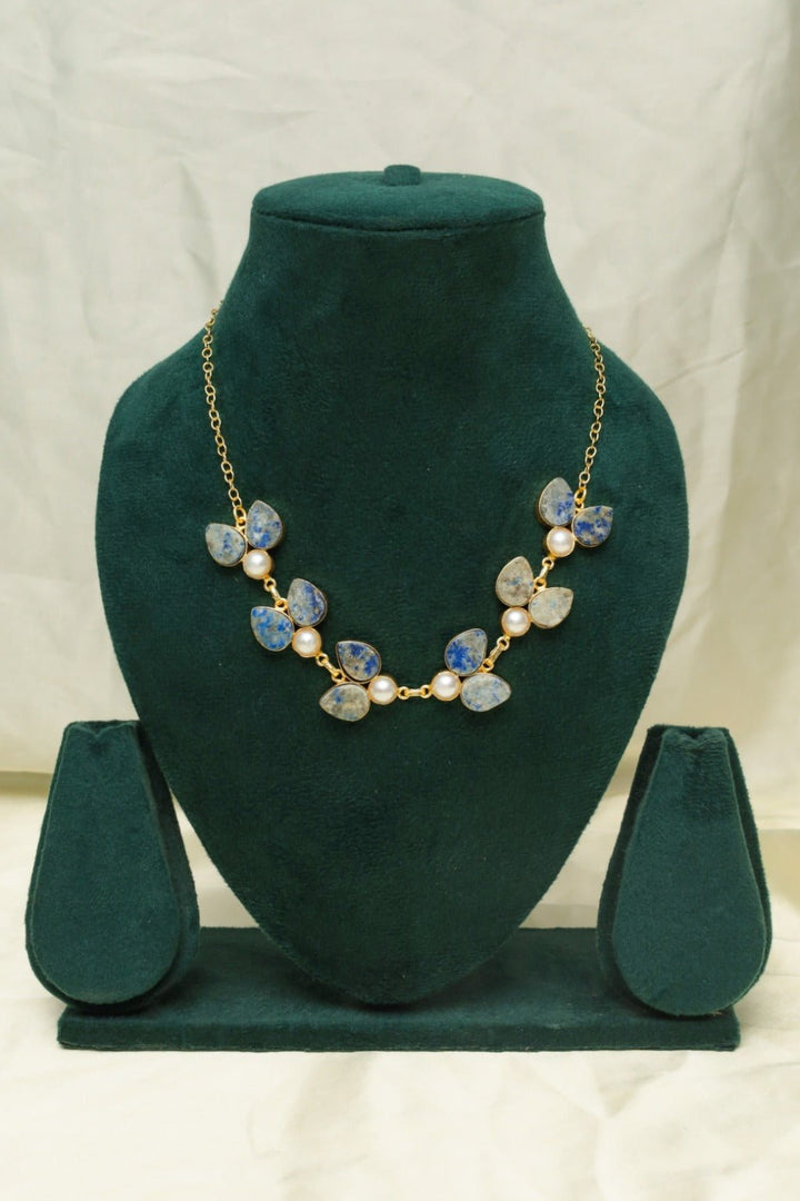 Lapis & Pearl Necklace – Handmade Gold - Plated Jewelry - Zehnaz.ae