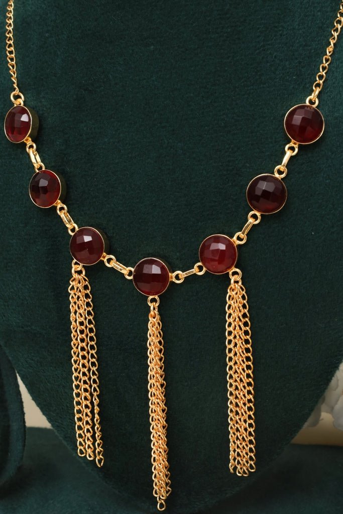 Majestic Red Tassel Necklace – Gold - Plated Statement Jewelry - Zehnaz.ae