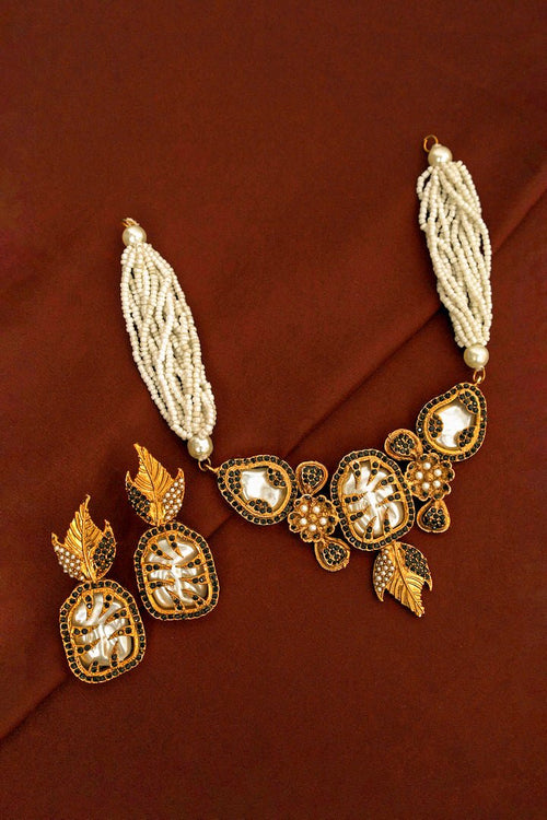 Midnight Royale Gold-Plated Black Stone and Pearl Jewelry Set