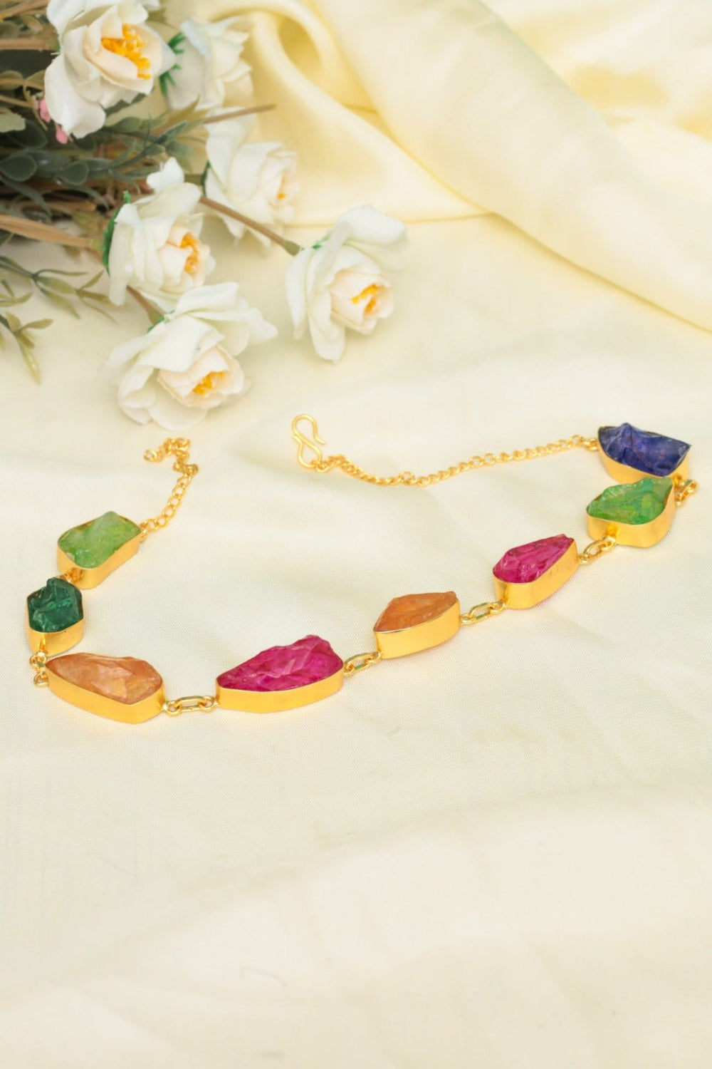 Multicolor Gem Necklace – Gold - Plated Statement Jewelry - Zehnaz.ae