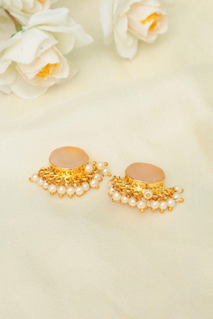 Peach Pearl Gold Plated Choker Necklace Set - Zehnaz.ae
