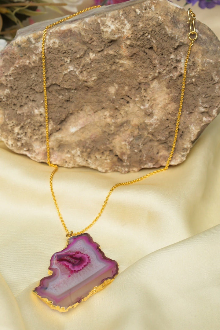 Pink Agate Necklace – Gold - Plated Statement Jewelry - Zehnaz.ae