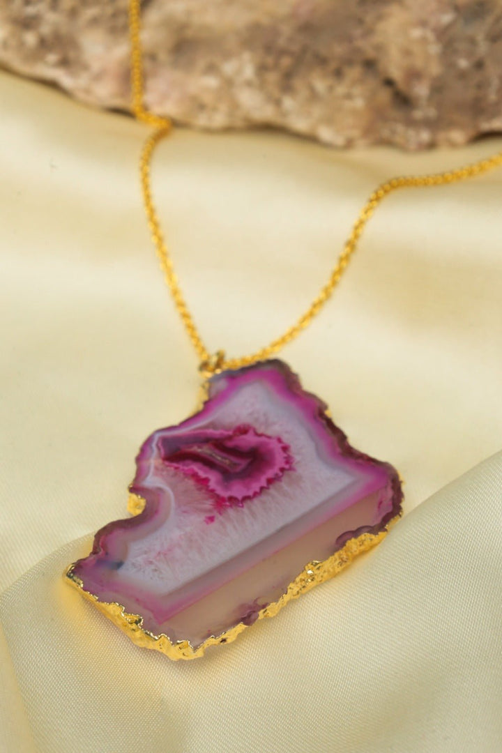 Pink Agate Necklace – Gold - Plated Statement Jewelry - Zehnaz.ae