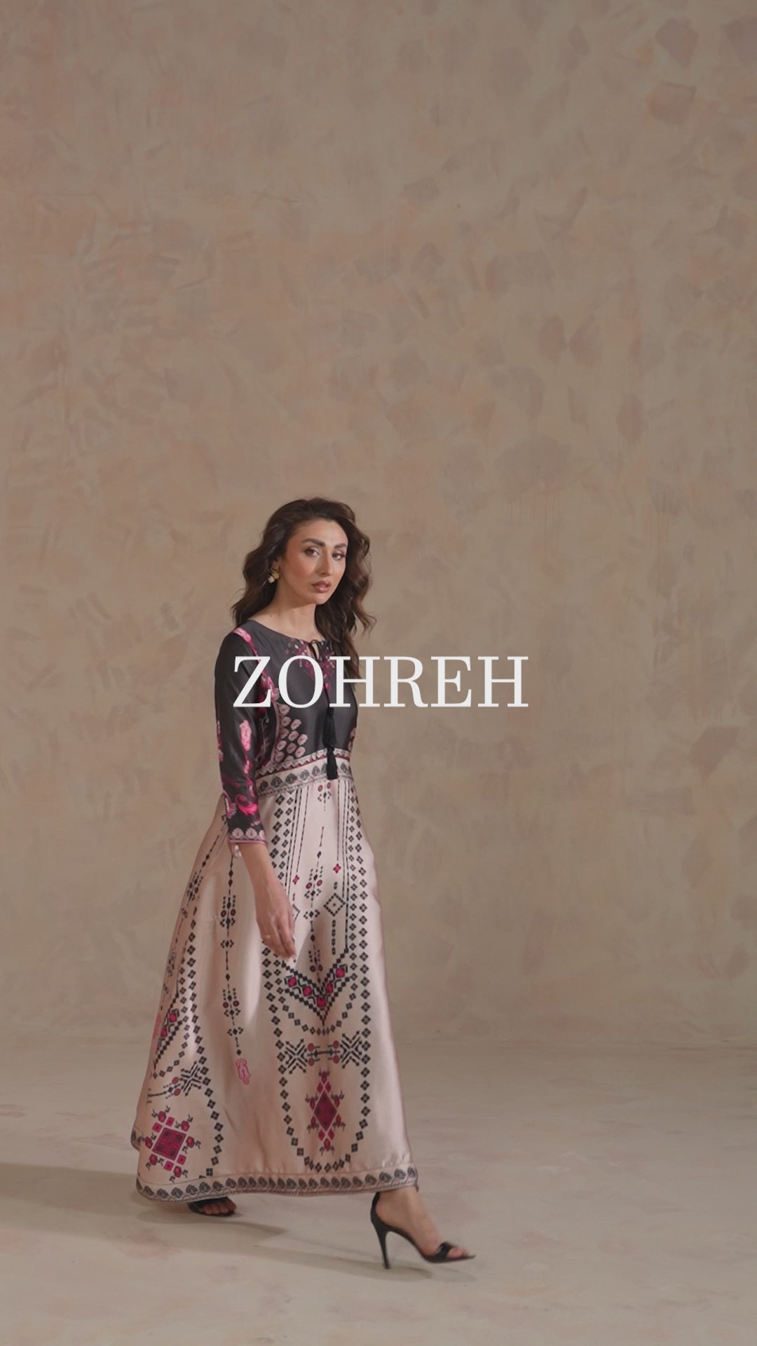 Stylish printed Charmeuse maxi pret dress for everyday use by Zehnaz