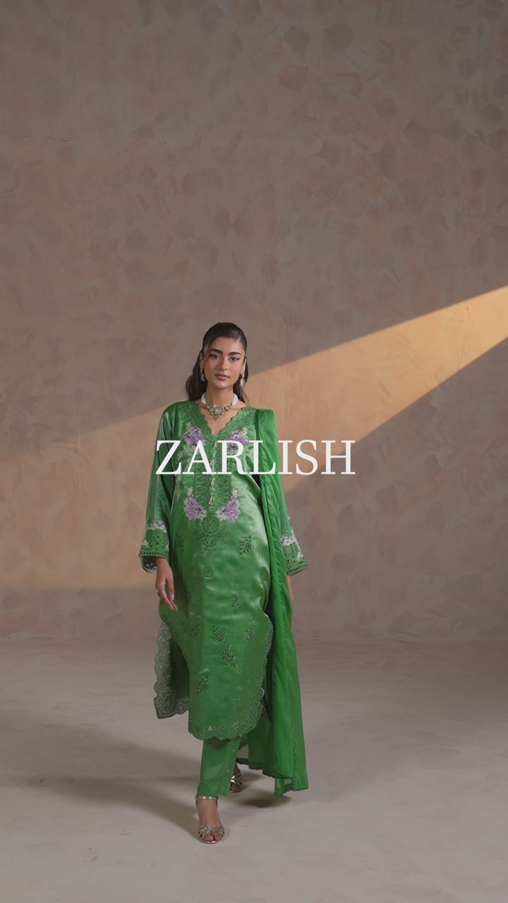 Premium embroidered Shisha silk kaftan set with dupatta for women by Zehnaz Pakistan