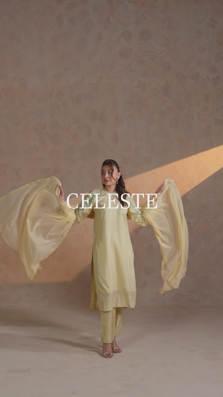 Pastel embroidered raw silk 3-piece pret outfit for women by Zehnaz