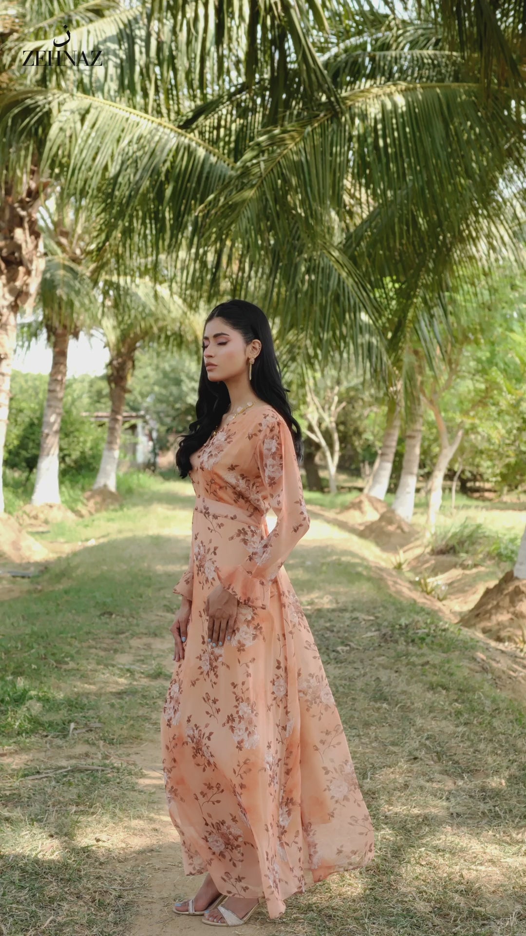 AUREA Maxi – Printed Terracotta Dress with Belt