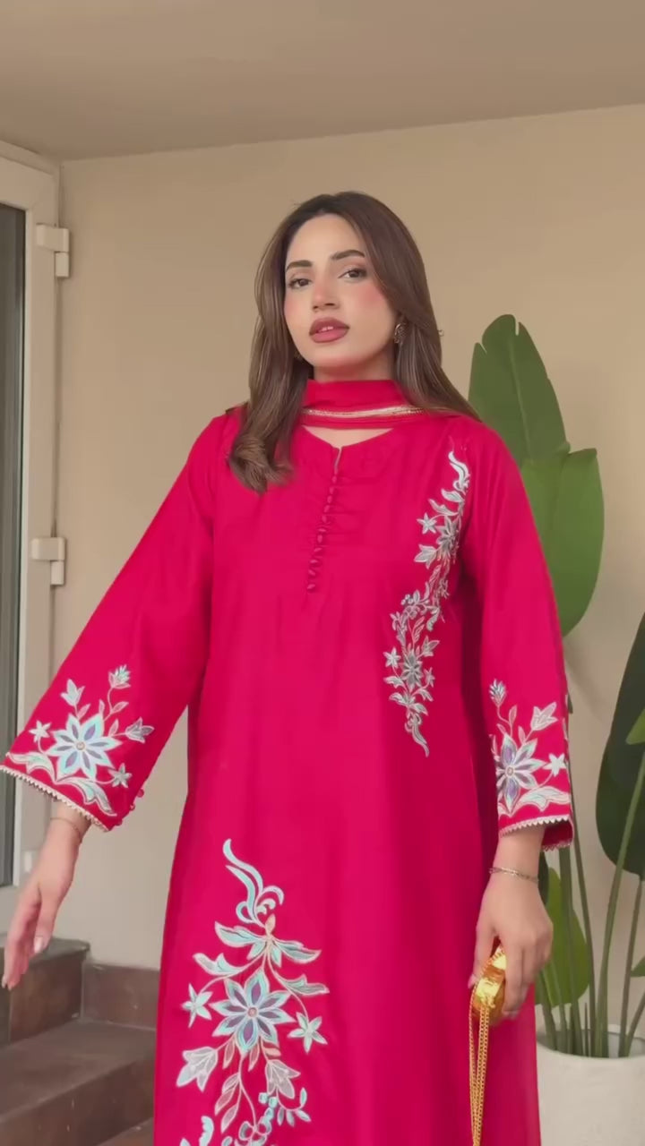 Carmine – Embroidered Russian Raw Silk 3 Piece Suit