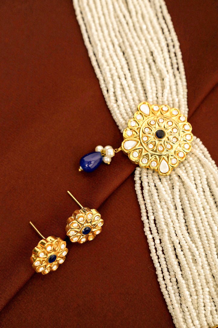 Qamar Blue Kundan Pearl Choker Set – Festive Jewelry - Zehnaz.ae