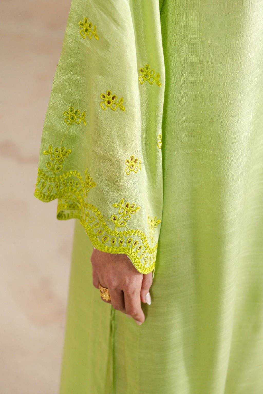 Raaenah – Schiffli Embroidered Raw Silk Set - Zehnaz.ae