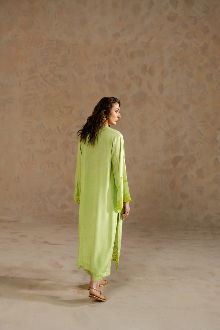 Raaenah – Schiffli Embroidered Raw Silk Set - Zehnaz.ae