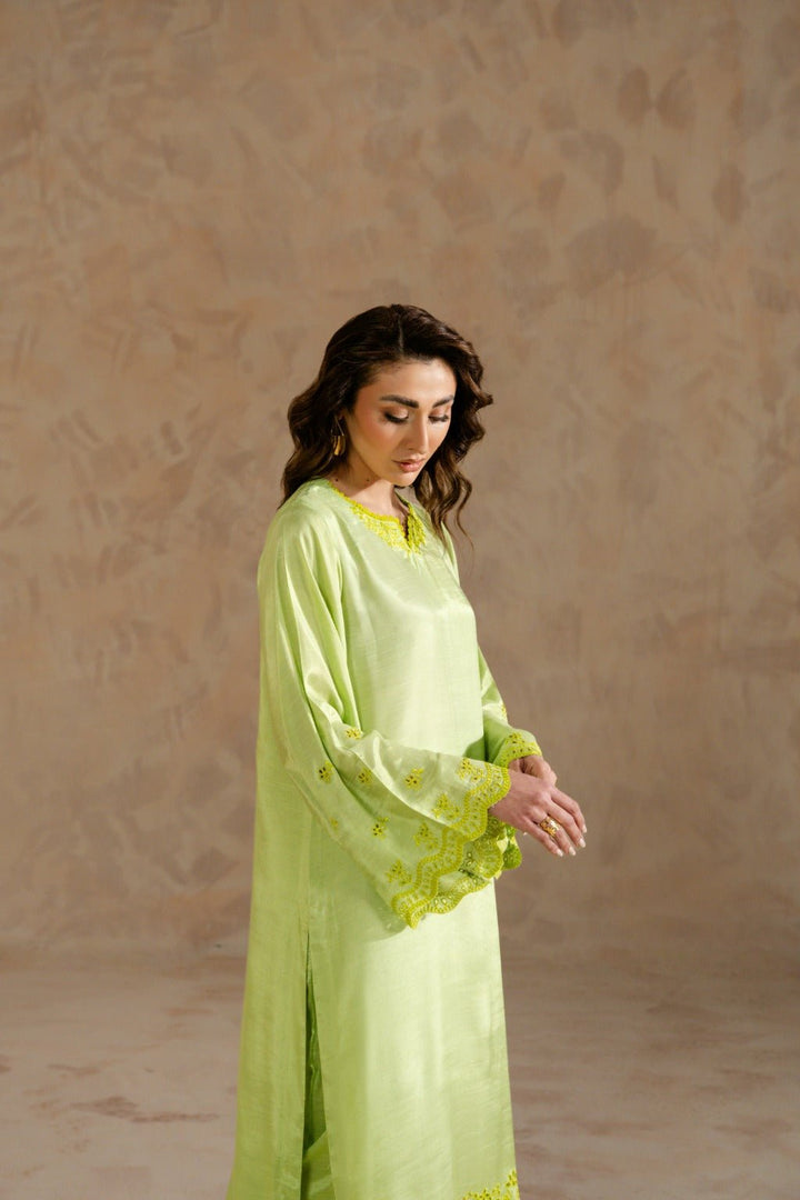 Raaenah – Schiffli Embroidered Raw Silk Set - Zehnaz.ae