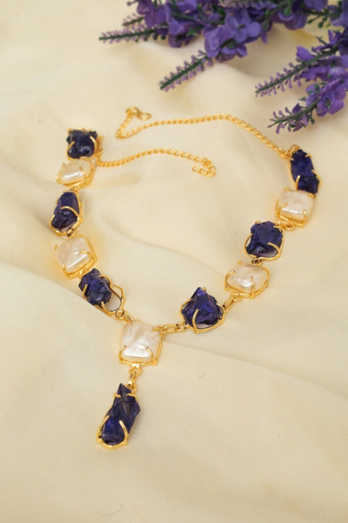 Raw Blue Stone Necklace – Gold-Plated Statement Jewelry