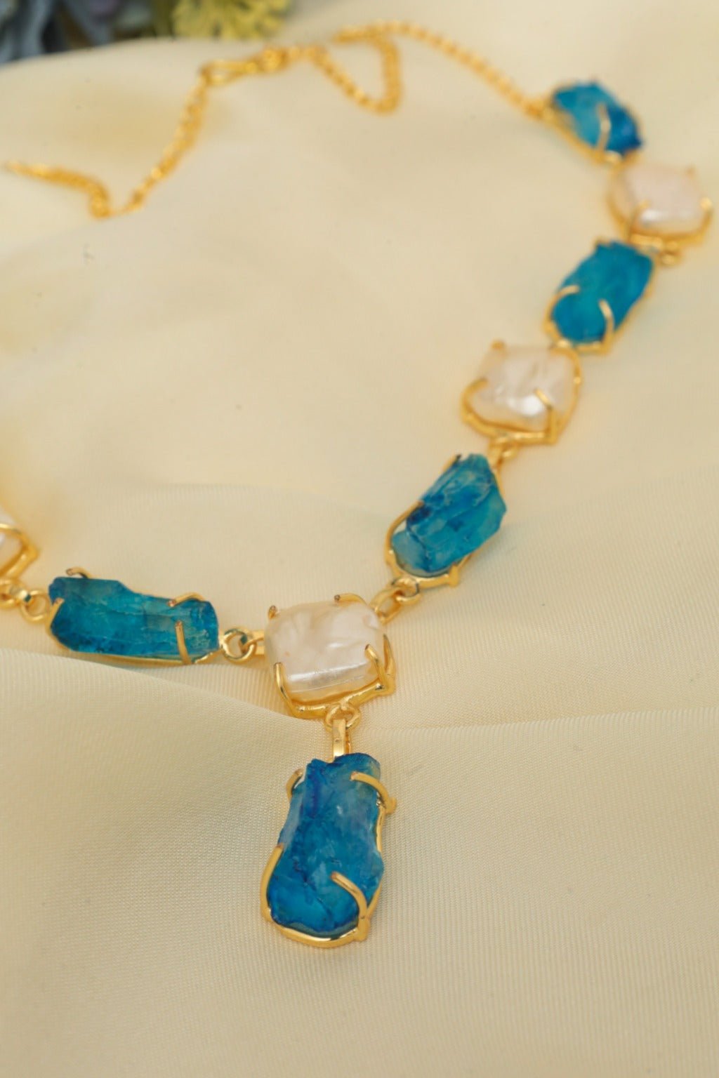 Regal Blue Pearl Necklace – Gold - Plated Statement Jewelry - Zehnaz.ae