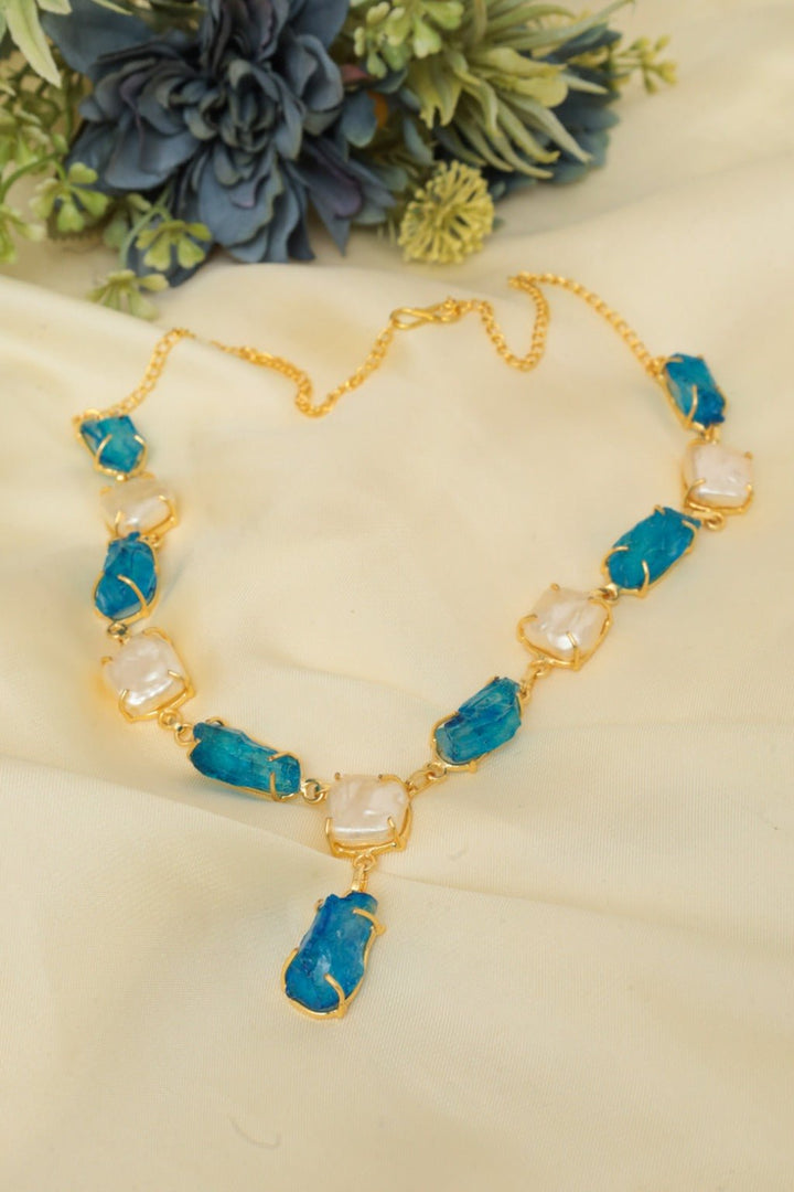 Regal Blue Pearl Necklace – Gold - Plated Statement Jewelry - Zehnaz.ae