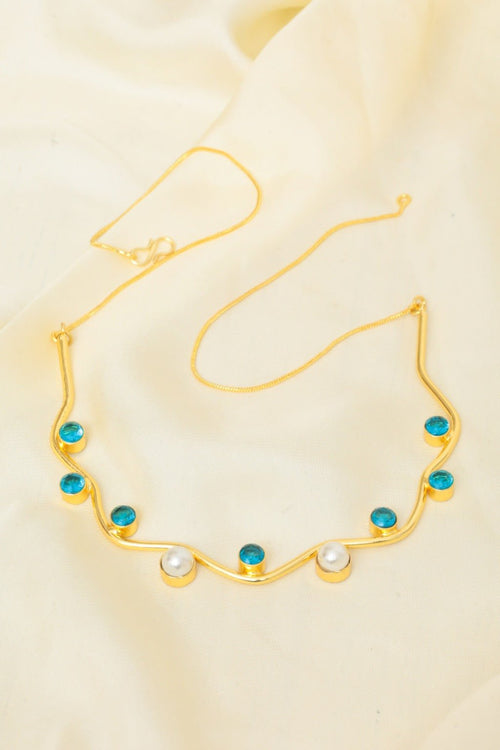 Royal Blue Necklace – Gold-Plated Wavy Statement Jewelry