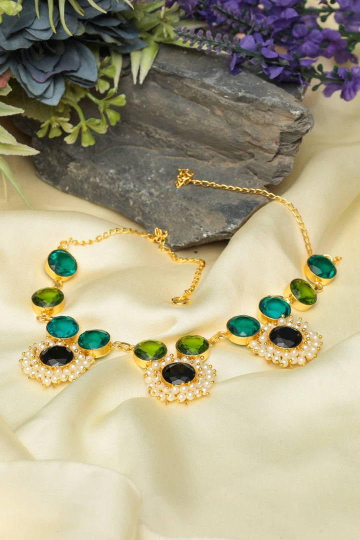 Royal Green & Black Necklace – Gold - Plated Ethnic Statement Jewelry - Zehnaz.ae