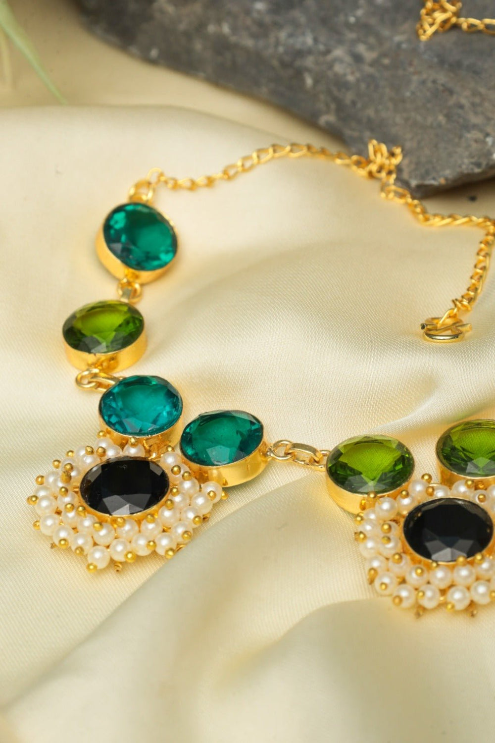 Royal Green & Black Necklace – Gold - Plated Ethnic Statement Jewelry - Zehnaz.ae