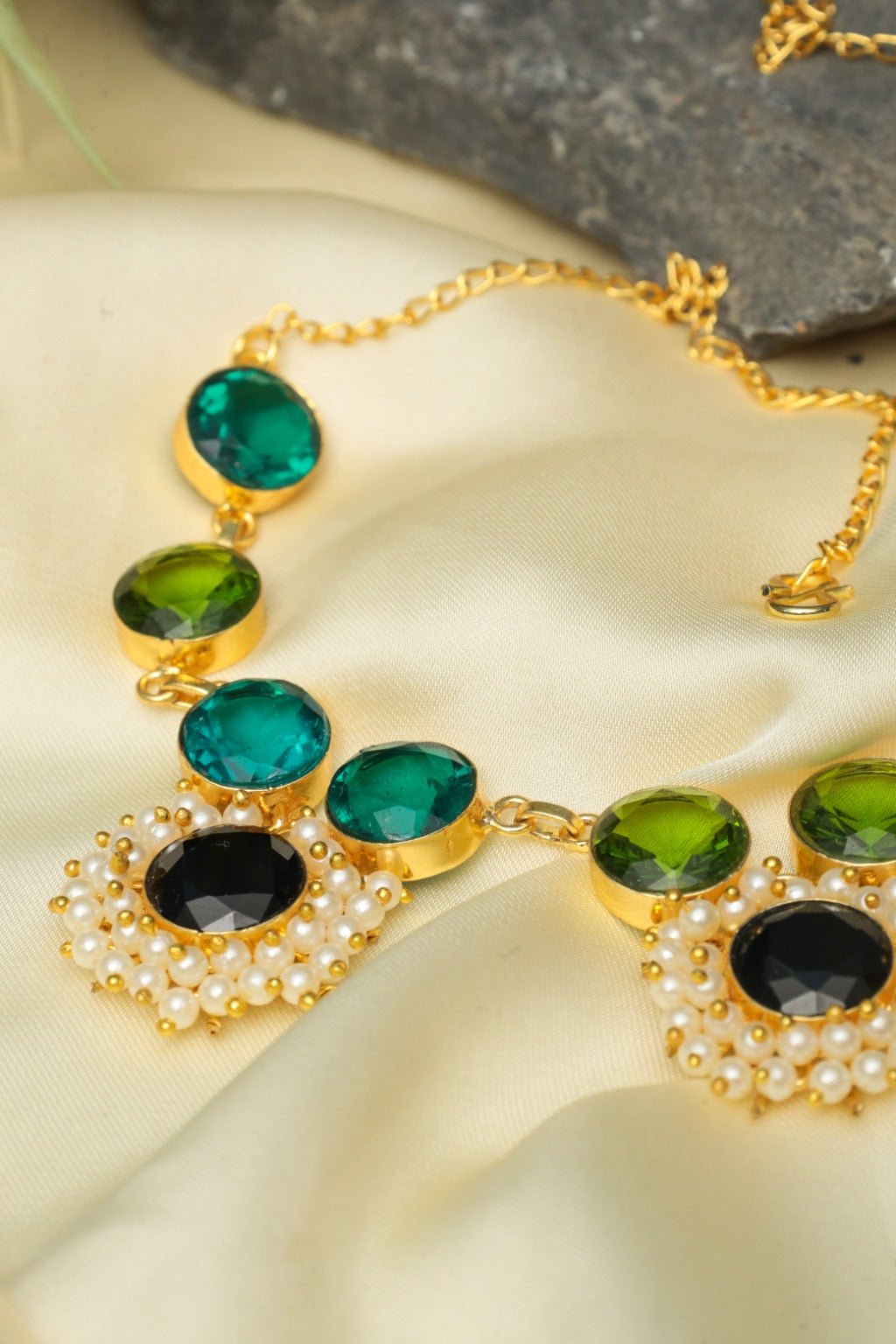 Royal Green & Black Necklace – Gold - Plated Ethnic Statement Jewelry - Zehnaz.ae