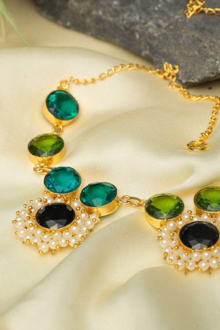 Royal Green & Black Necklace – Gold - Plated Ethnic Statement Jewelry - Zehnaz.ae