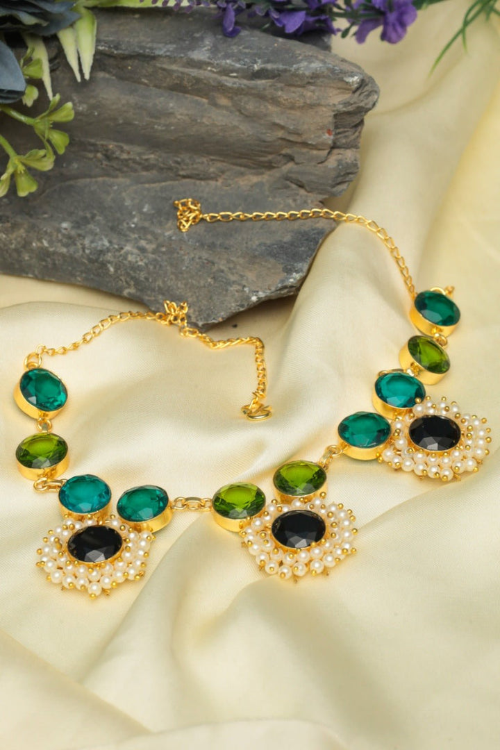 Royal Green & Black Necklace – Gold - Plated Ethnic Statement Jewelry - Zehnaz.ae