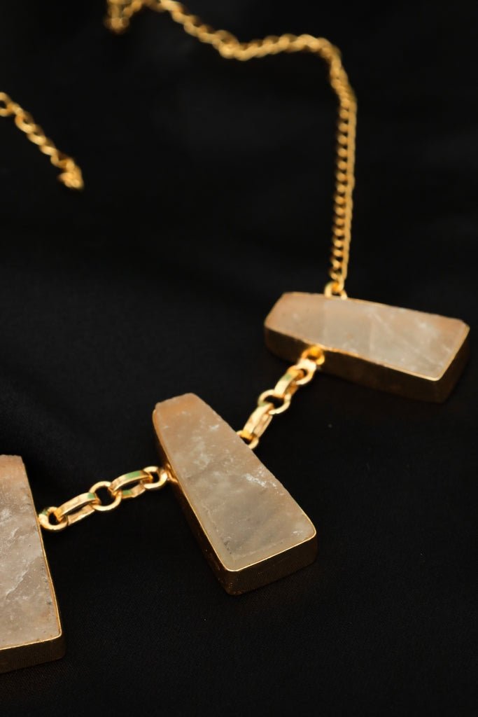 Royal Quartz Necklace – Gold - Plated Statement Jewelry - Zehnaz.ae