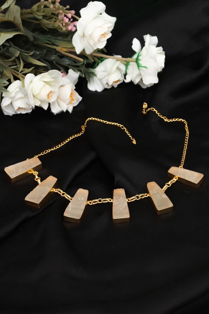 Royal Quartz Necklace – Gold - Plated Statement Jewelry - Zehnaz.ae