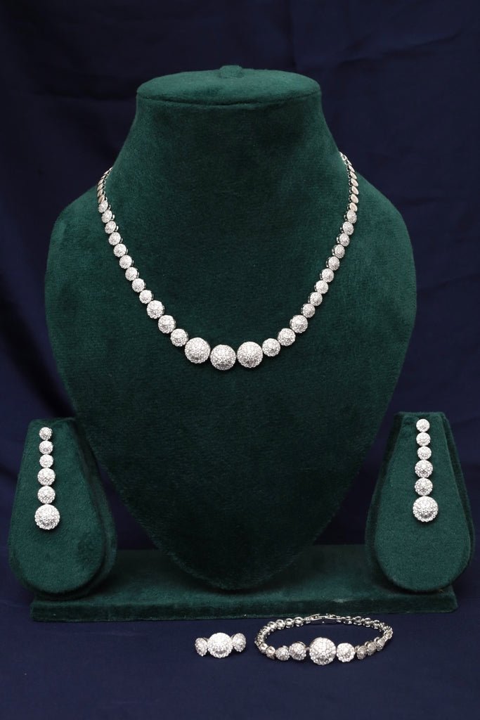 Royal Riviere Silver Plated CZ Jewelry Set - Zehnaz.ae