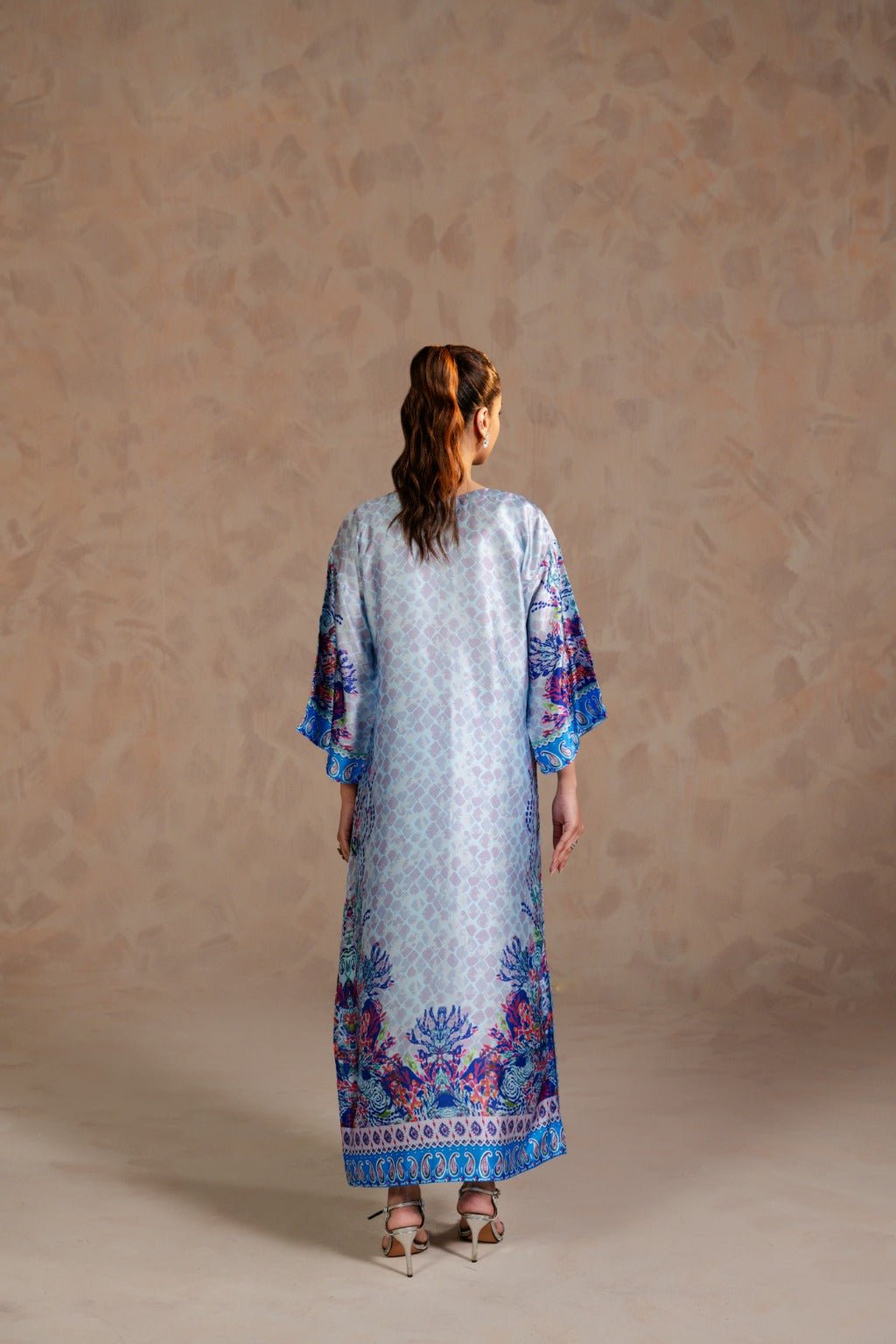 SAHARE – Charmeuse Kaftan Set with Zardozi - Zehnaz.ae