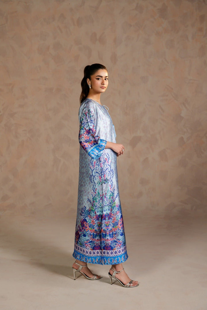 SAHARE – Charmeuse Kaftan Set with Zardozi - Zehnaz.ae