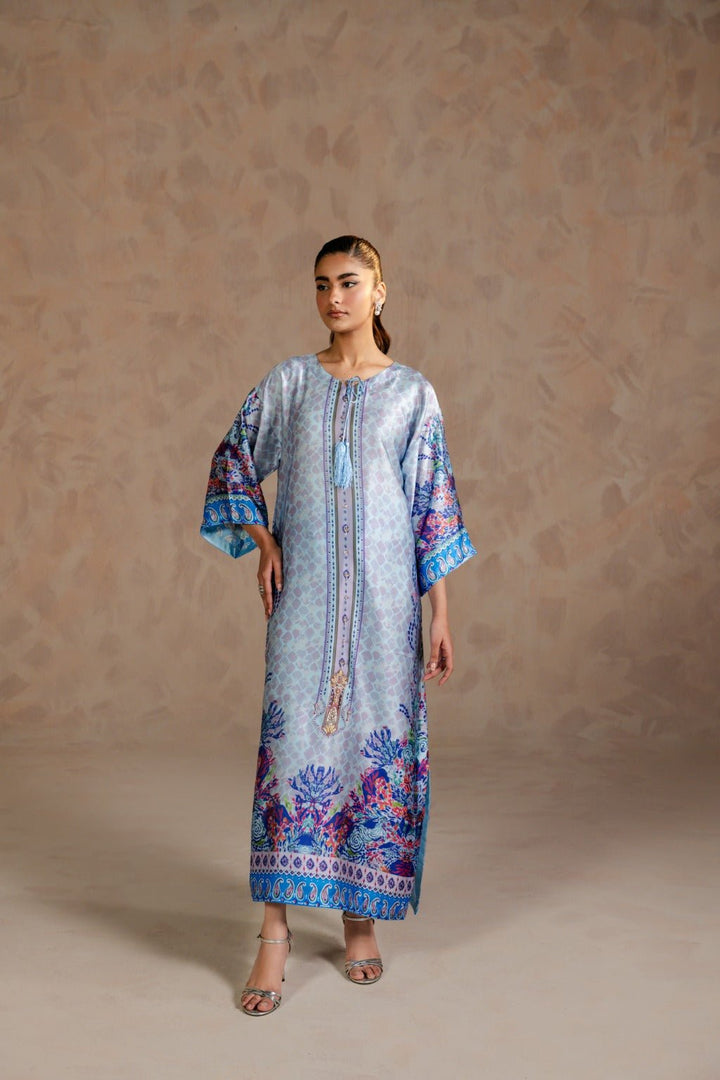 SAHARE – Charmeuse Kaftan Set with Zardozi - Zehnaz.ae