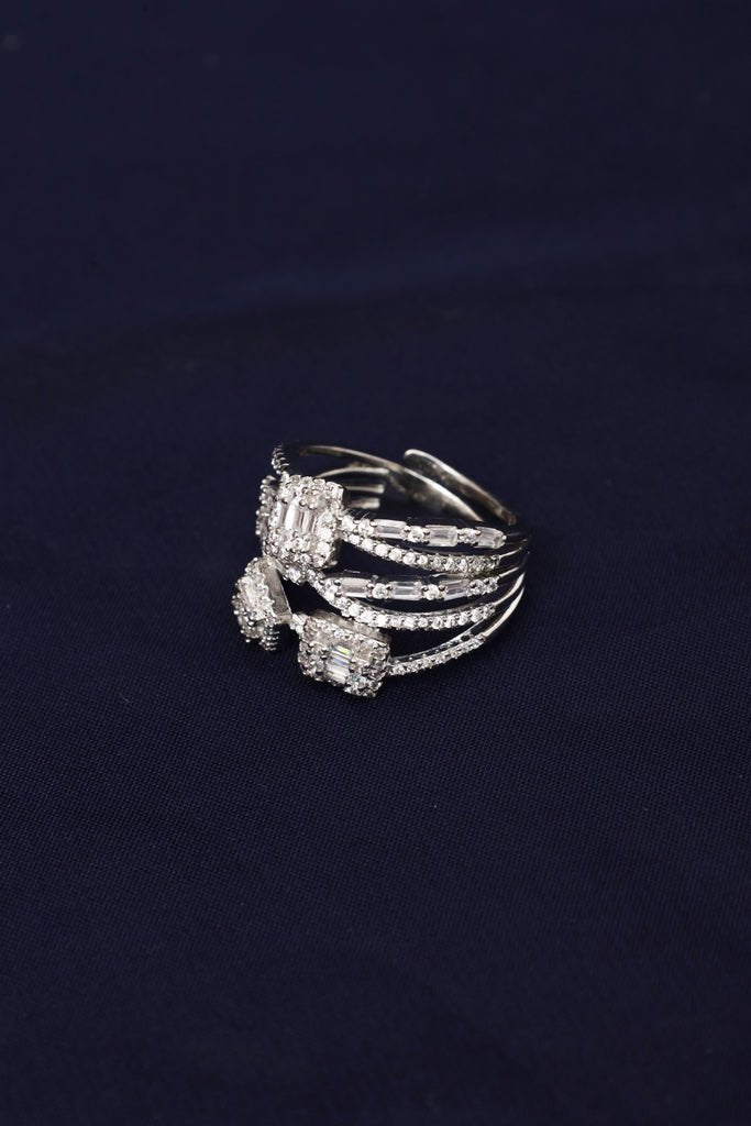 Silver Plated Multi - Band Pave Ring with Interwoven Sparkling Bands - Zehnaz.ae