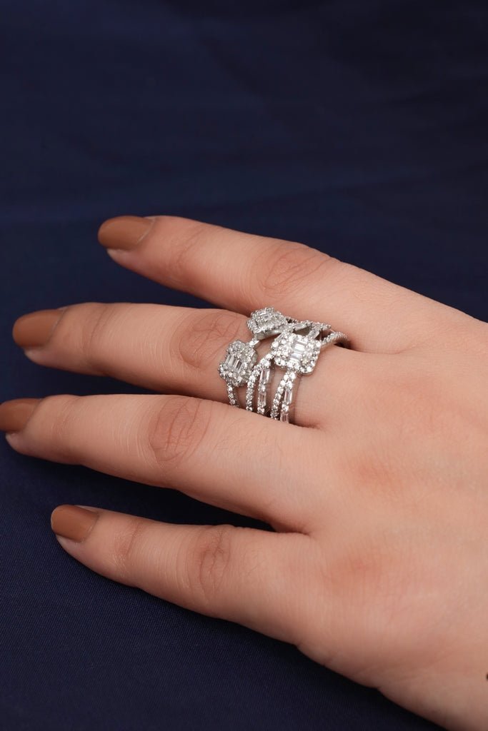 Silver Plated Multi - Band Pave Ring with Interwoven Sparkling Bands - Zehnaz.ae