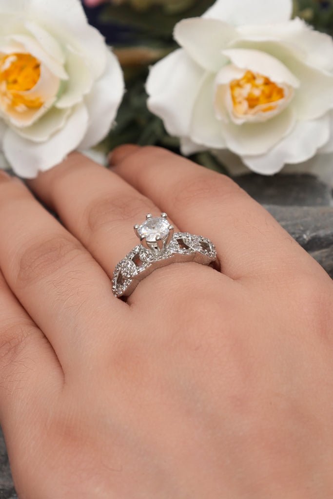 Silver Plated Round - Cut Infinity Ring with Pave Accents - Zehnaz.ae