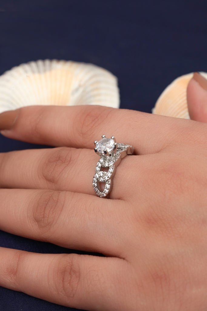 Silver Plated Round - Cut Infinity Ring with Pave Accents - Zehnaz.ae