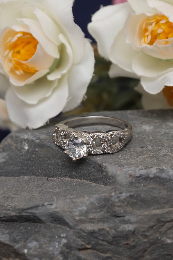 Silver Plated Round - Cut Infinity Ring with Pave Accents - Zehnaz.ae