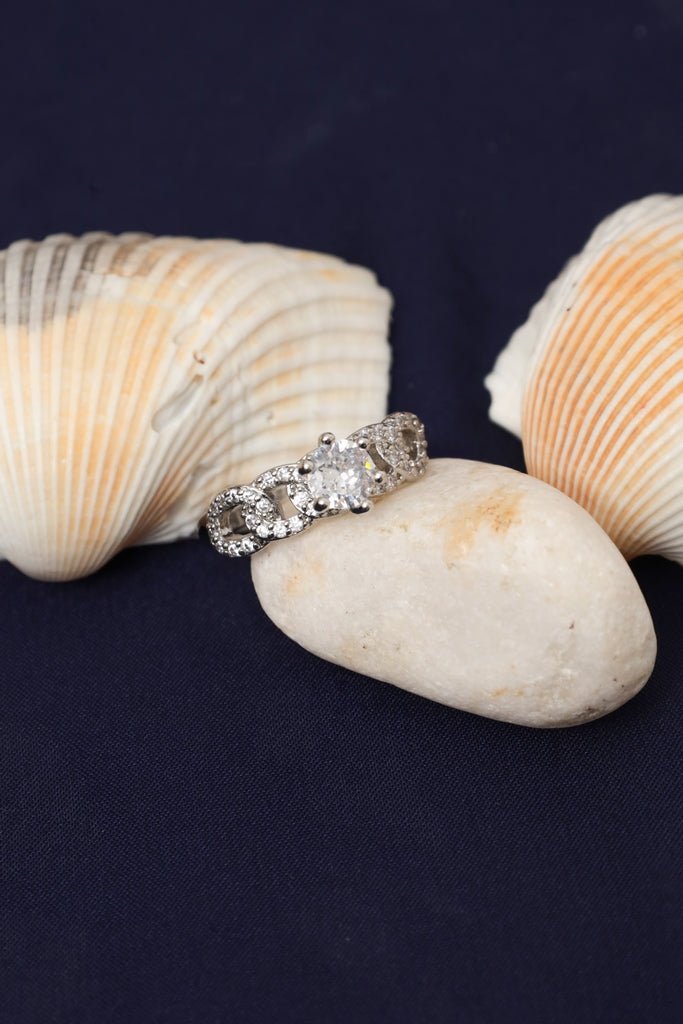 Silver Plated Round - Cut Infinity Ring with Pave Accents - Zehnaz.ae