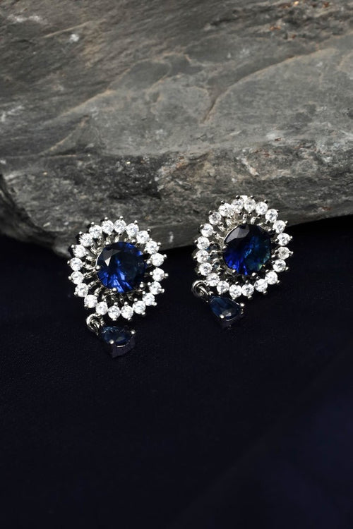 Silver-Plated Sapphire Halo Stud Earrings