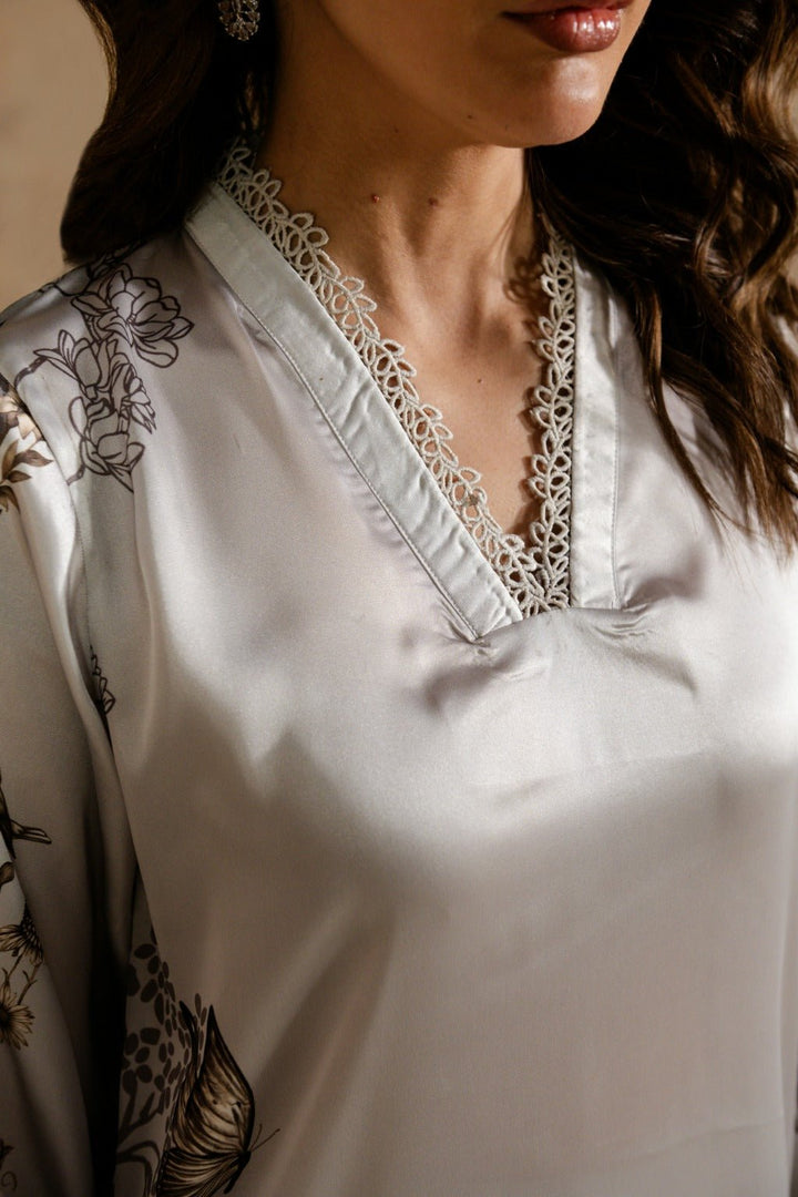 STELLA – Printed Charmeuse Silk Co - Ord Set - Zehnaz.ae