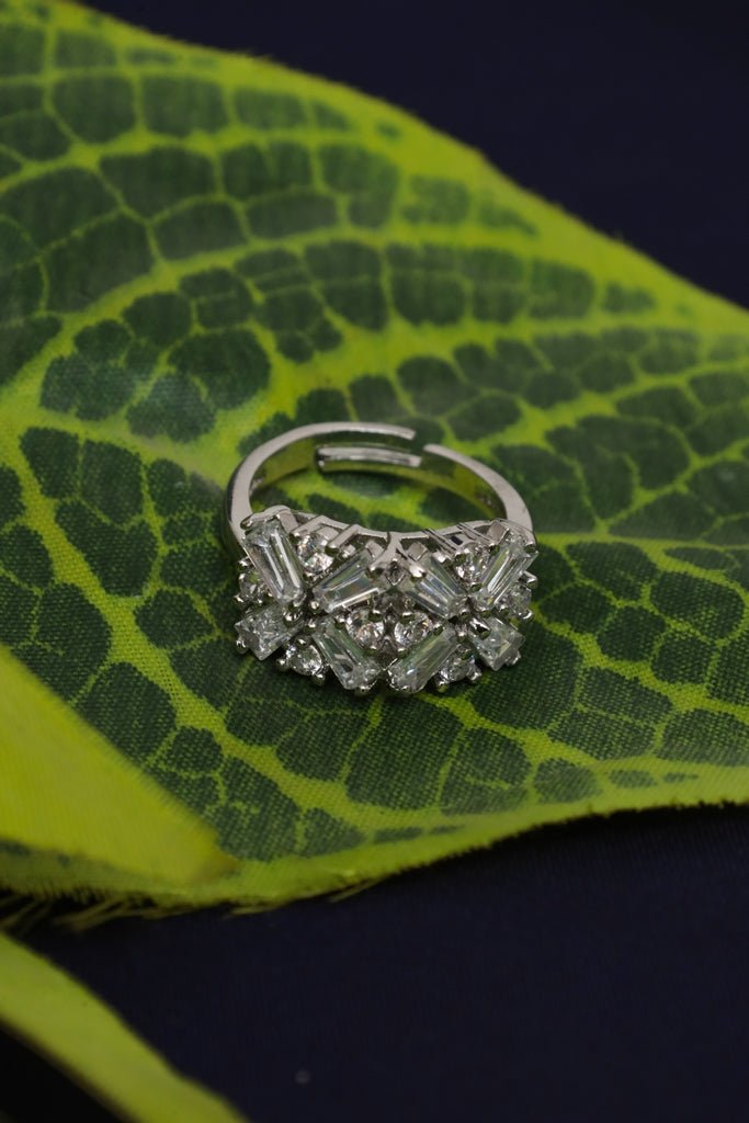 Sterling Silver Navette Style CZ Cluster Cocktail Ring - Zehnaz.ae